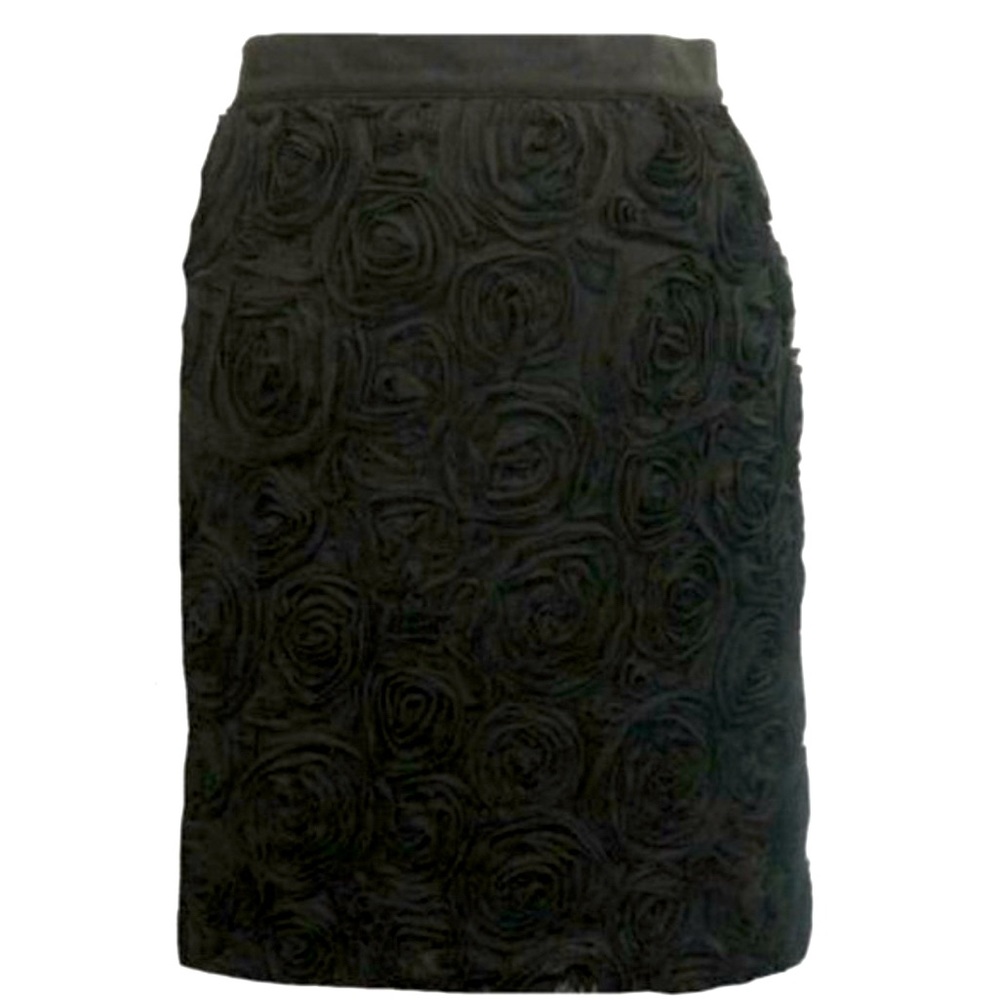 NWT Banana Republic Textured Rose Floral Rosette Black Pencil Skirt 8